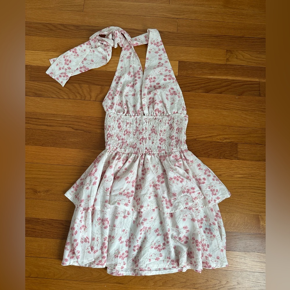 SHEIN Pink Floral Halter Mini Dress